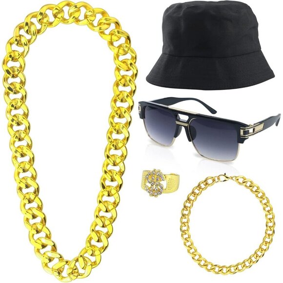 Hip Hop Costume Kit Accessories 80s 90s Party Outfits for Men Boys Kids